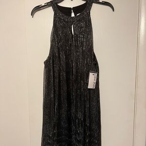 NWT Nine West Black Cocktail Dress with Sheer Silver Overlay XL